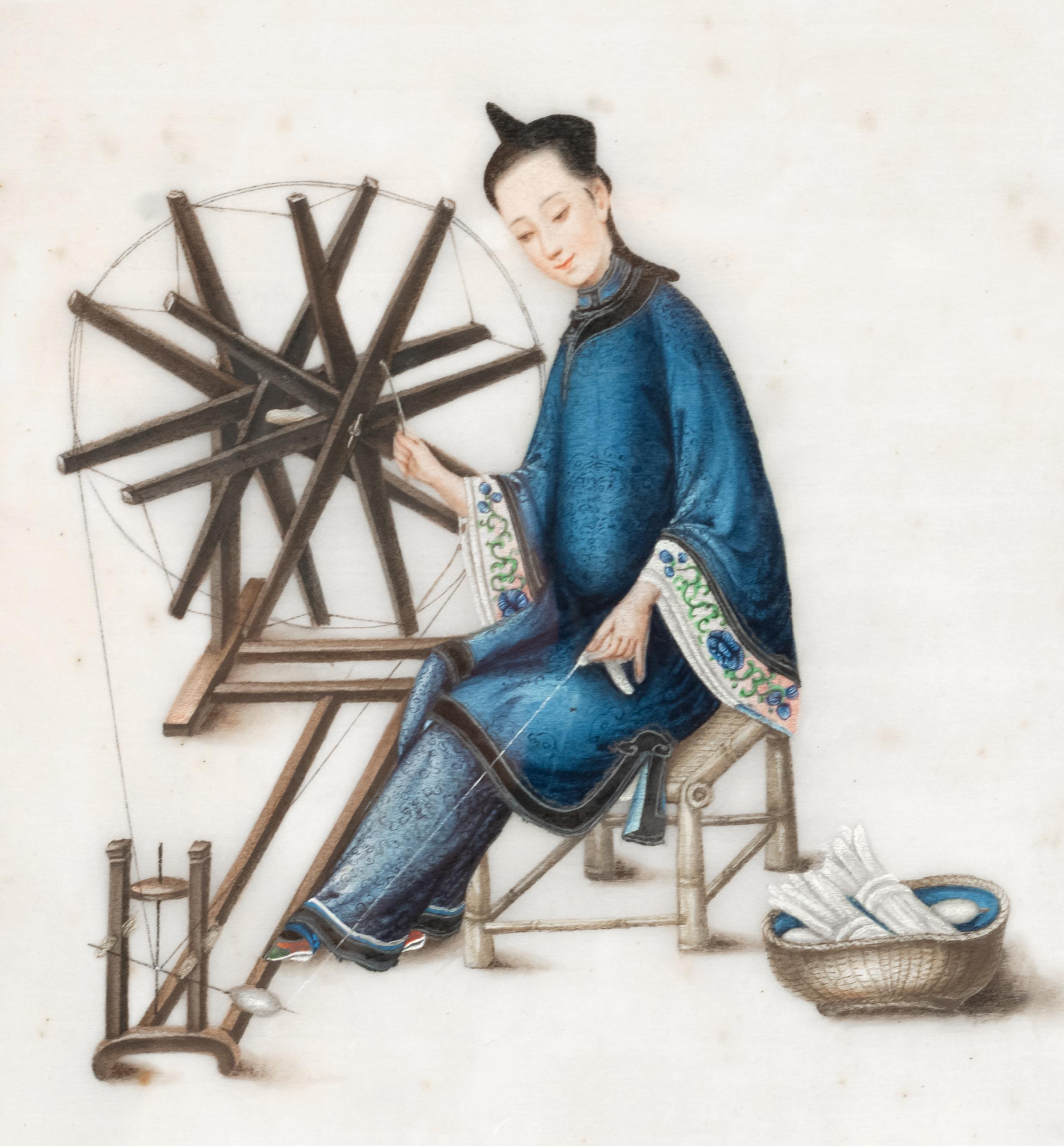 Chinesisches Aquarell und Gouache aus der chinesischen Qing-Dynastie auf Kissenpapier, Kanton, um 1835 (Papier) im Angebot