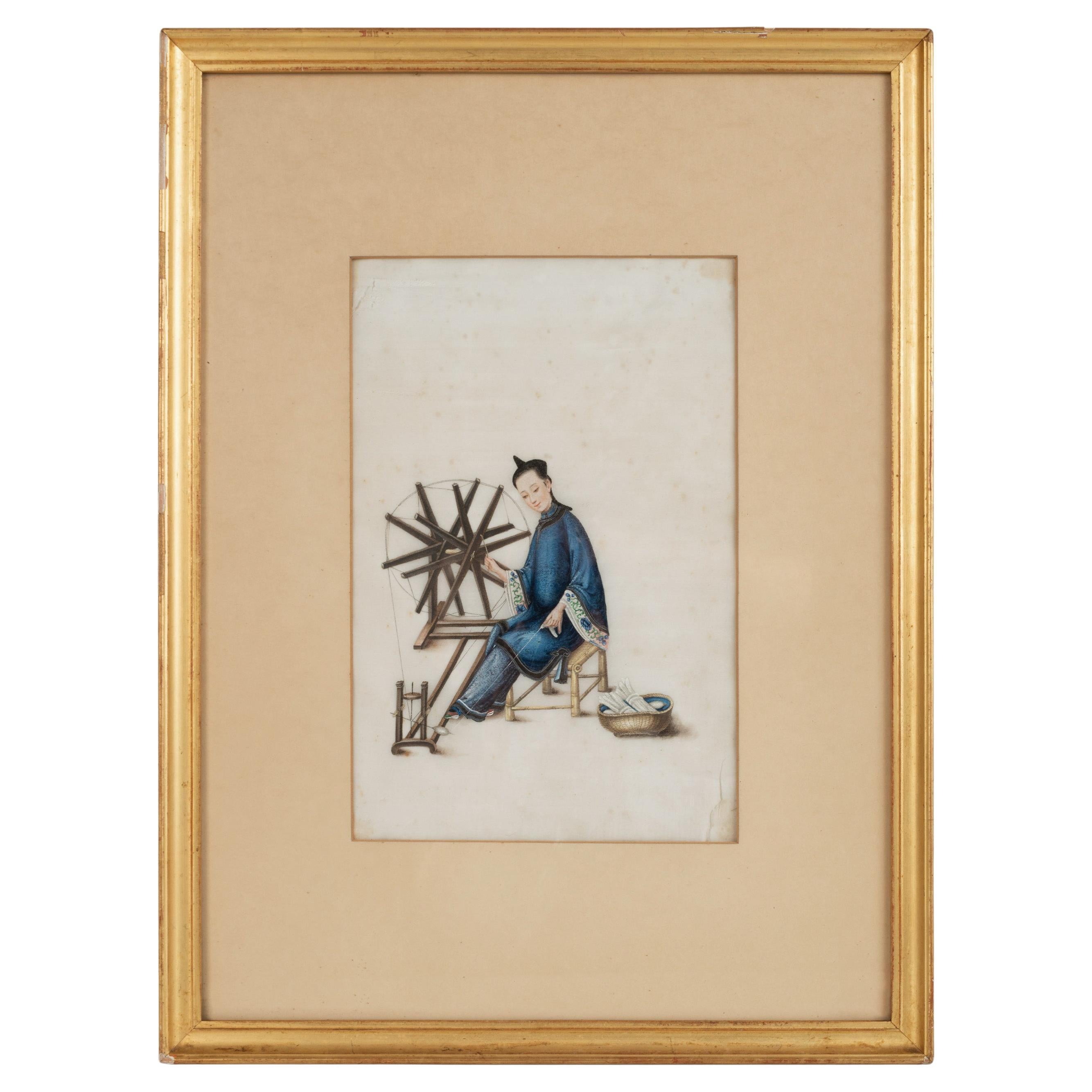 Aquarelle et gouache sur papier de riz de la dynastie chinoise Qing, Canton, C.1835 en vente