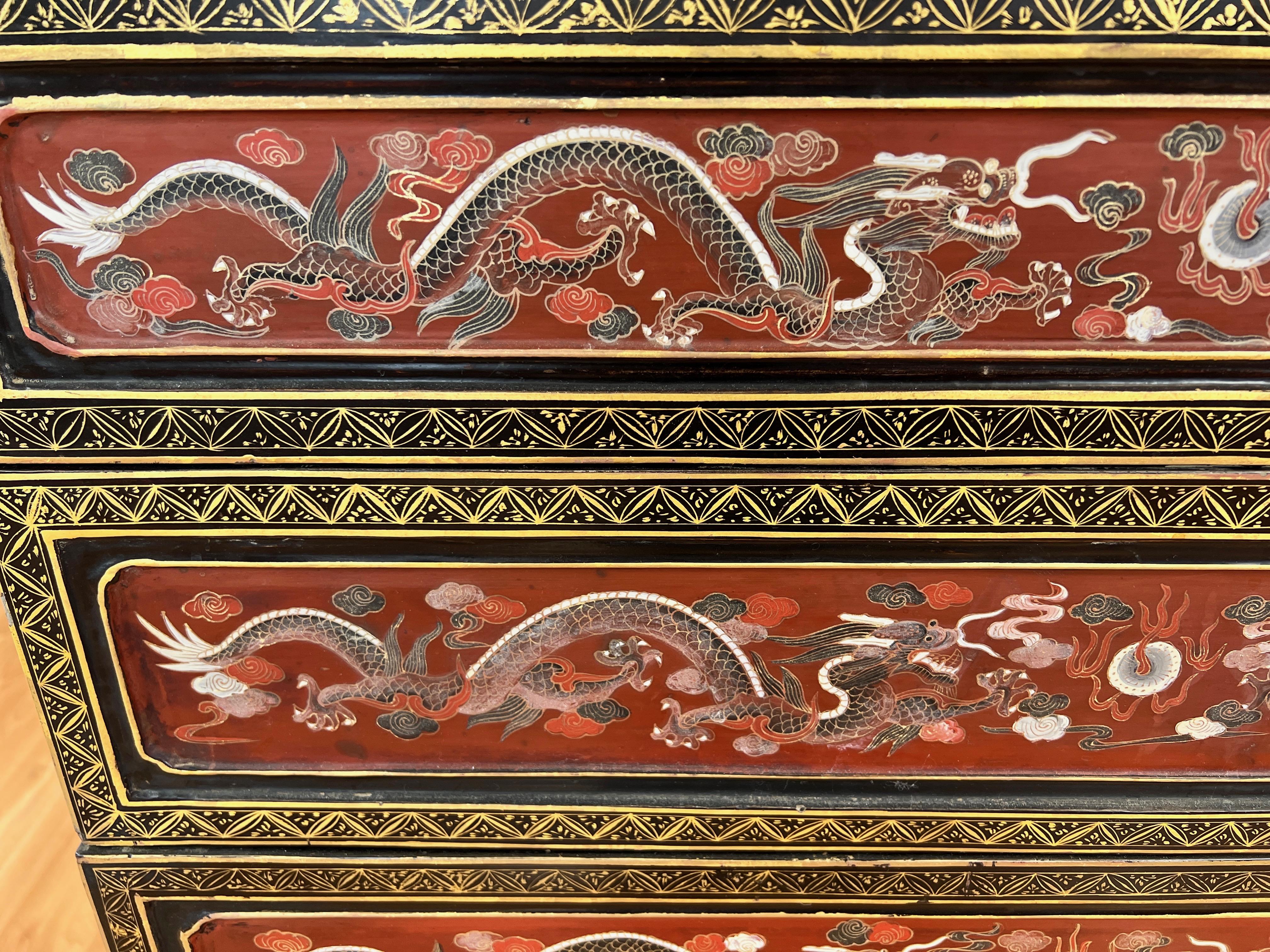 Chinese Qing Era Large Lacquered Five-Tier Wedding Cabinet, Early 20th Century 1
