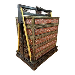 Chinese Qing Era Large Lacquered Five-Tier Wedding Cabinet, Early 20th Century