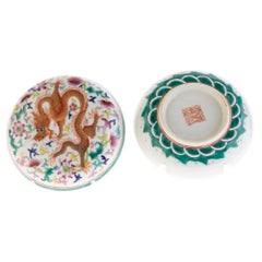 Chinese Qing Famille Verte Dragon Porcelain Lidded Box 19th Century