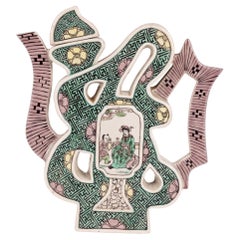 Chinesische Qing Famille Verte Porzellan-Teekanne im Puzzle-Design, Chinesisch 
