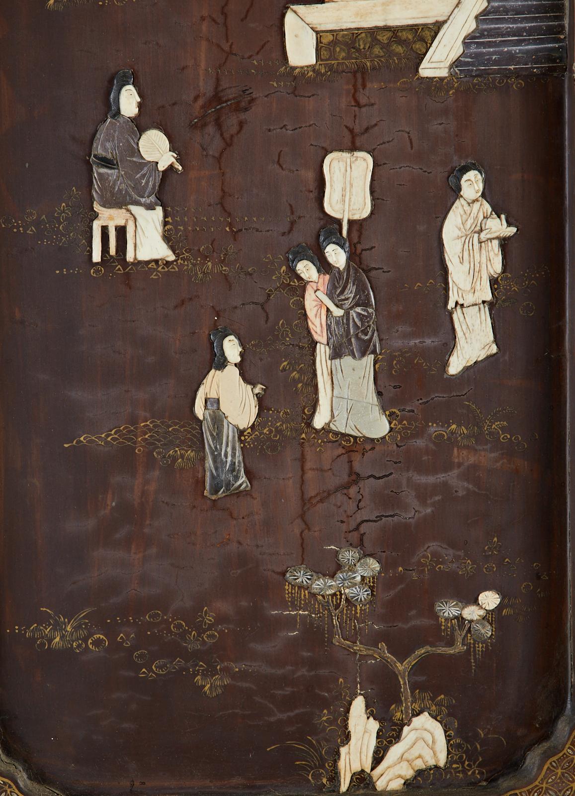Chinesischer Coromandel-Raumteiler mit vier geschnitzten Soapsteinen, Qing-Dynastie im Angebot 6
