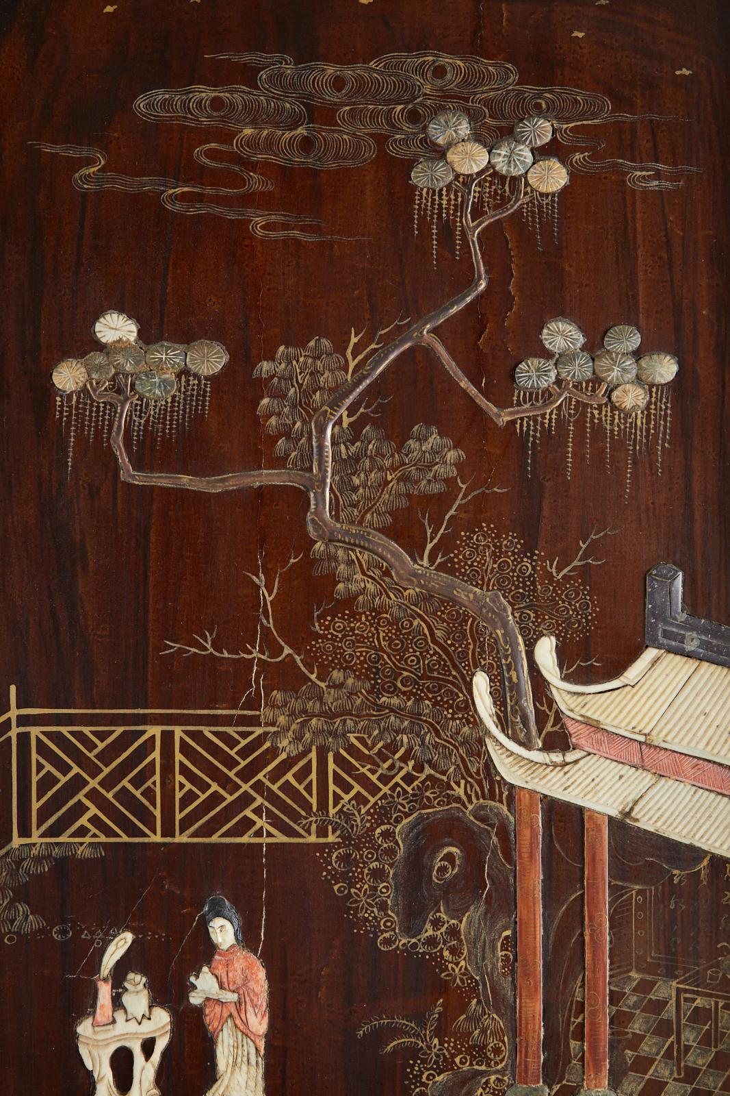 Chinesischer Coromandel-Raumteiler mit vier geschnitzten Soapsteinen, Qing-Dynastie im Angebot 10