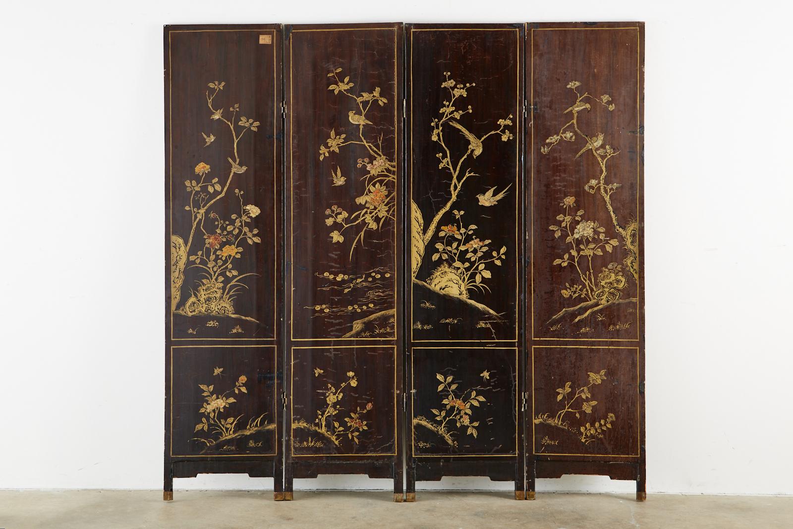 Chinese Qing Four Panel Carved Soapstone Coromandel Screen For Sale 11