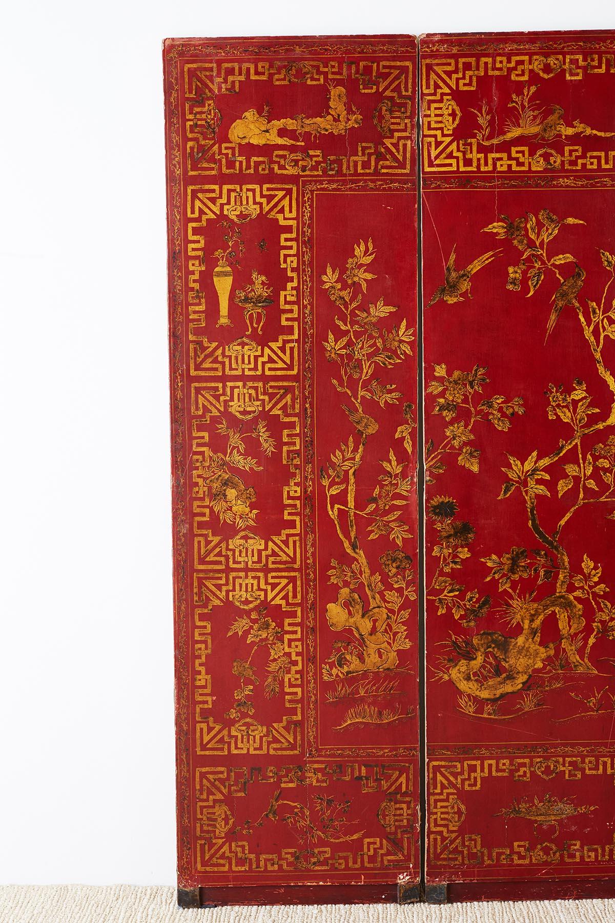 Chinese Qing Four-Panel Lacquer Gilt Screen In Distressed Condition In Rio Vista, CA