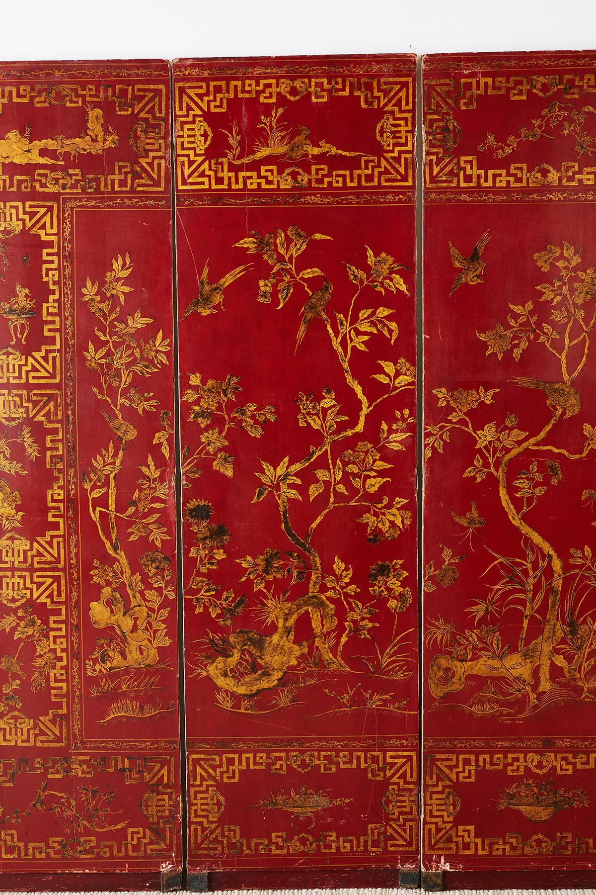19th Century Chinese Qing Four-Panel Lacquer Gilt Screen