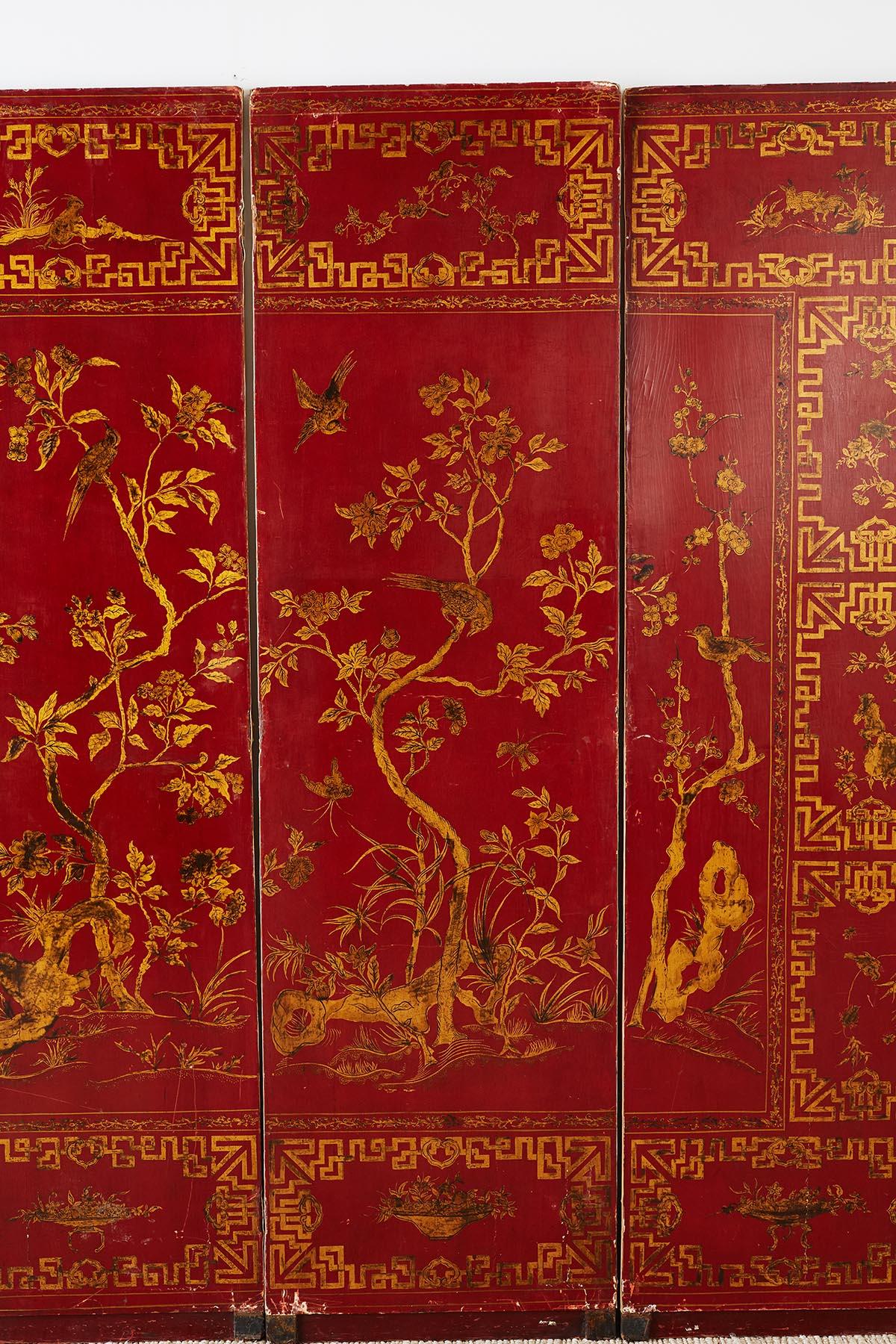 Brass Chinese Qing Four-Panel Lacquer Gilt Screen