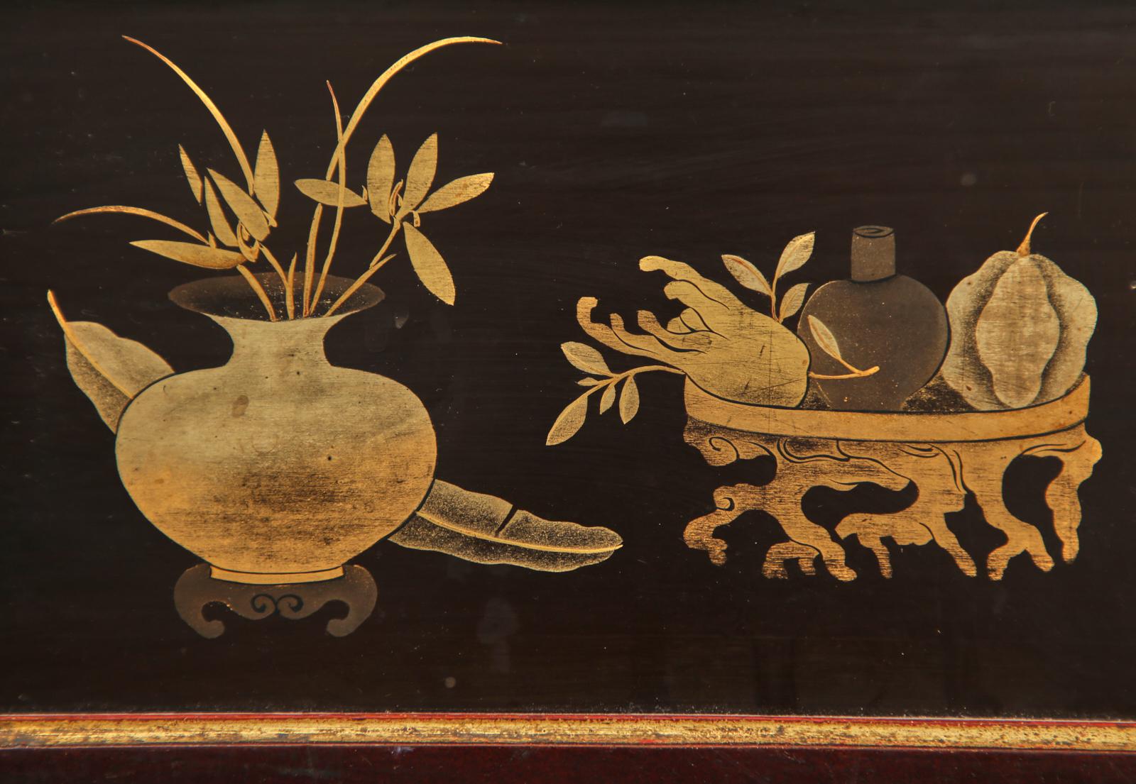 Chinese Qing Four Panel Lacquered Incised Coromandel Screen For Sale 10