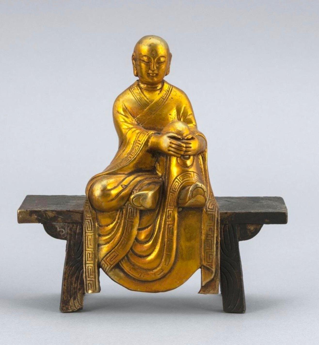 18th Century and Earlier Chinese Qing Gold Gilt Bronze Dalai Lama Sculpture