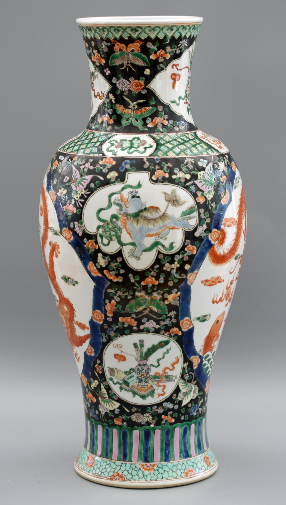 Chinese Qing Guangxu Famille Noire Porcelain Baluster Dragon Vase 10