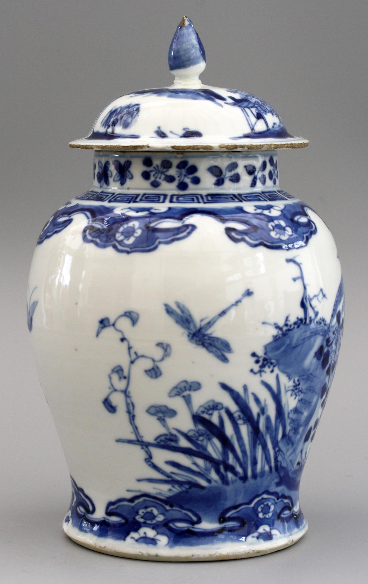 Chinese Qing Kangxi Mark Blue & White Insects & Landscape Porcelain Lidded Jar 5