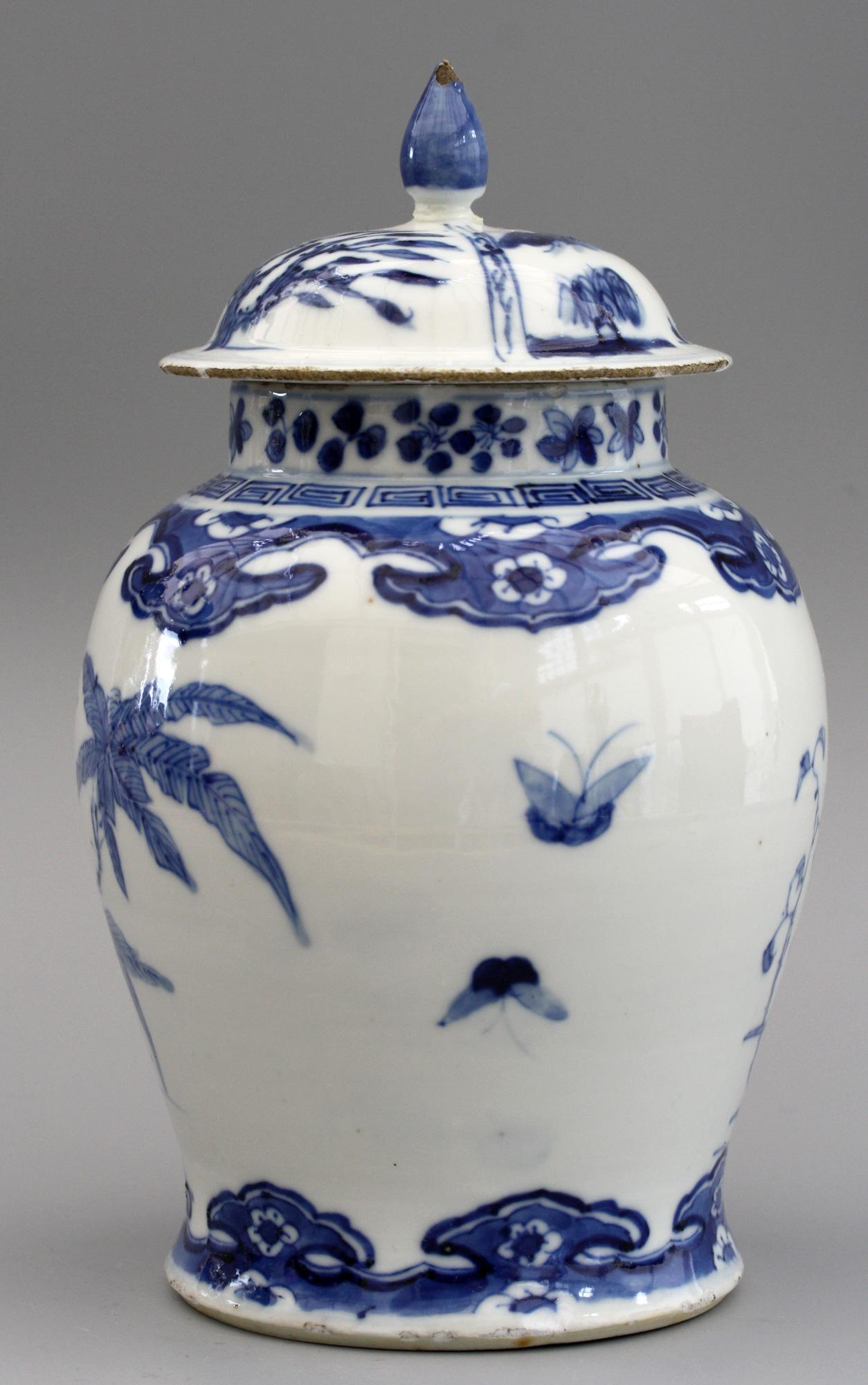 Chinese Qing Kangxi Mark Blue & White Insects & Landscape Porcelain Lidded Jar 6