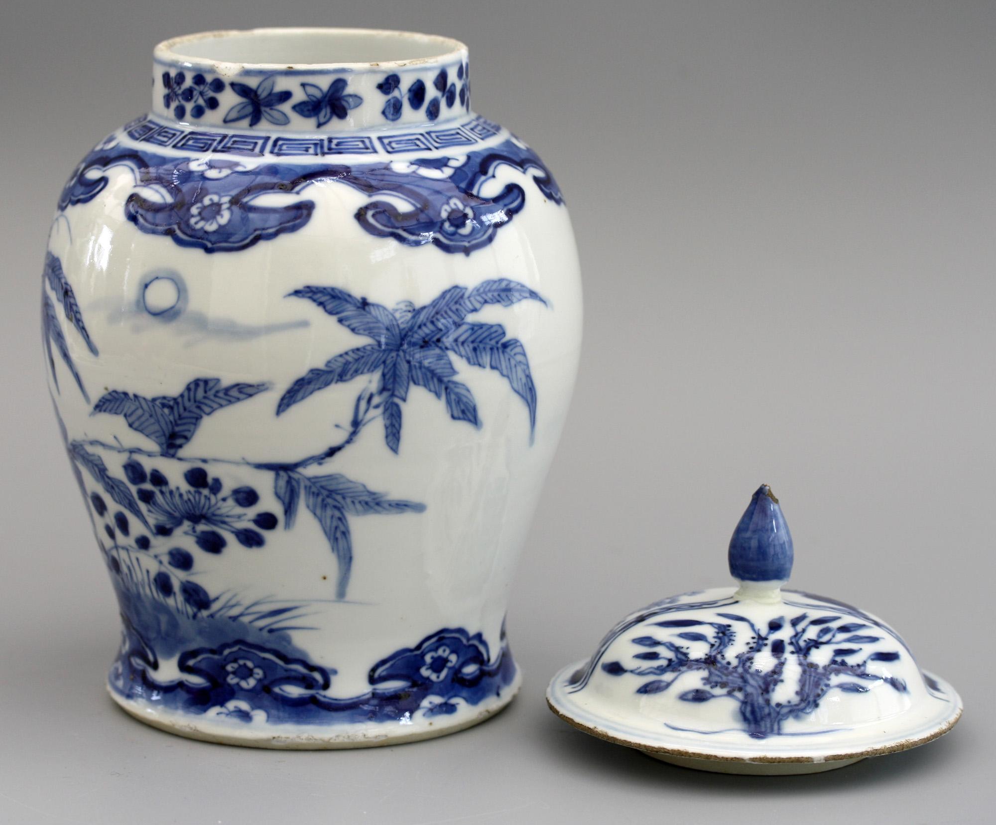 Chinese Qing Kangxi Mark Blue & White Insects & Landscape Porcelain Lidded Jar 7