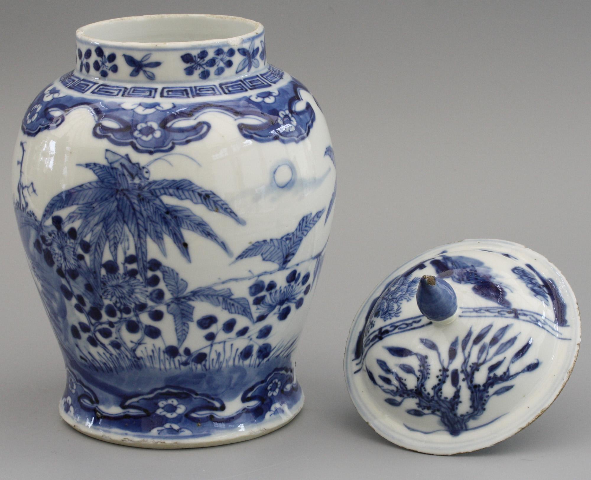 Chinese Qing Kangxi Mark Blue & White Insects & Landscape Porcelain Lidded Jar 8
