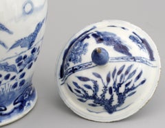 Chinese Qing Kangxi Mark Blue & White Insects & Landscape Porcelain Lidded Jar