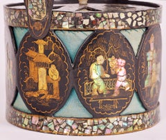 Chinese Qing Lacquered and Inlaid Handled Sewing Box