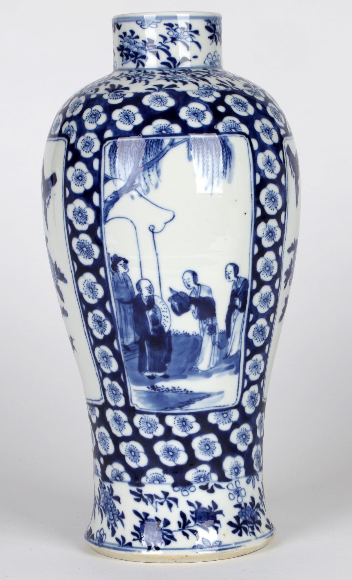 Chinese Qing Large Impressive Pair Porcelain Blue & White Vases Kangxi Mark 2