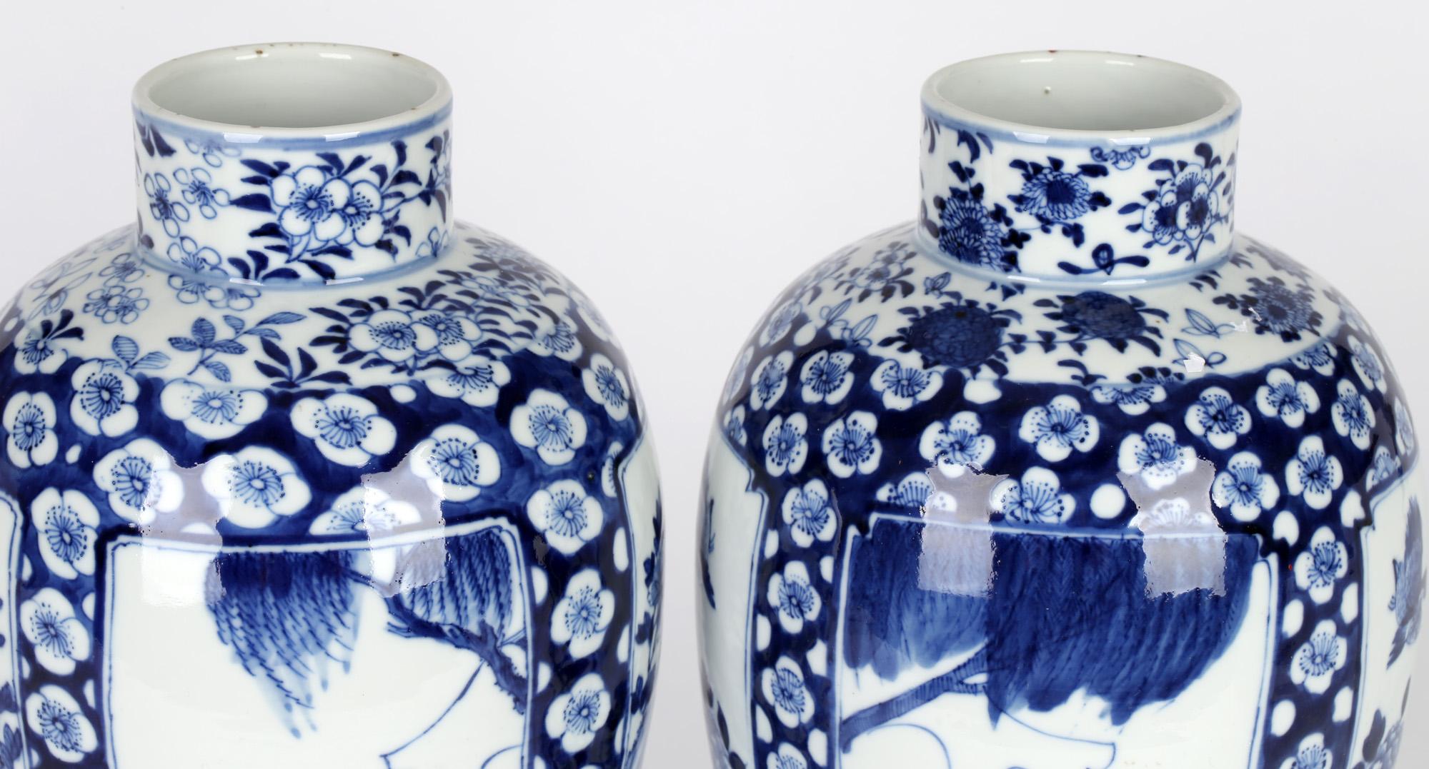 Chinese Qing Large Impressive Pair Porcelain Blue & White Vases Kangxi Mark 6