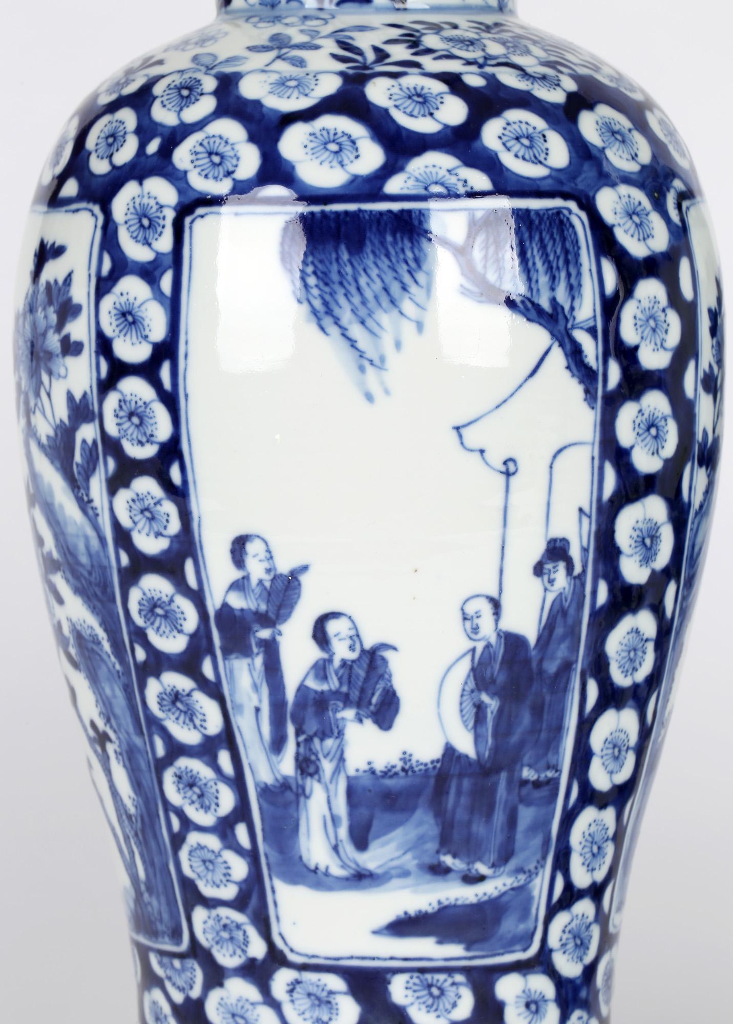 Chinese Qing Large Impressive Pair Porcelain Blue & White Vases Kangxi Mark 7