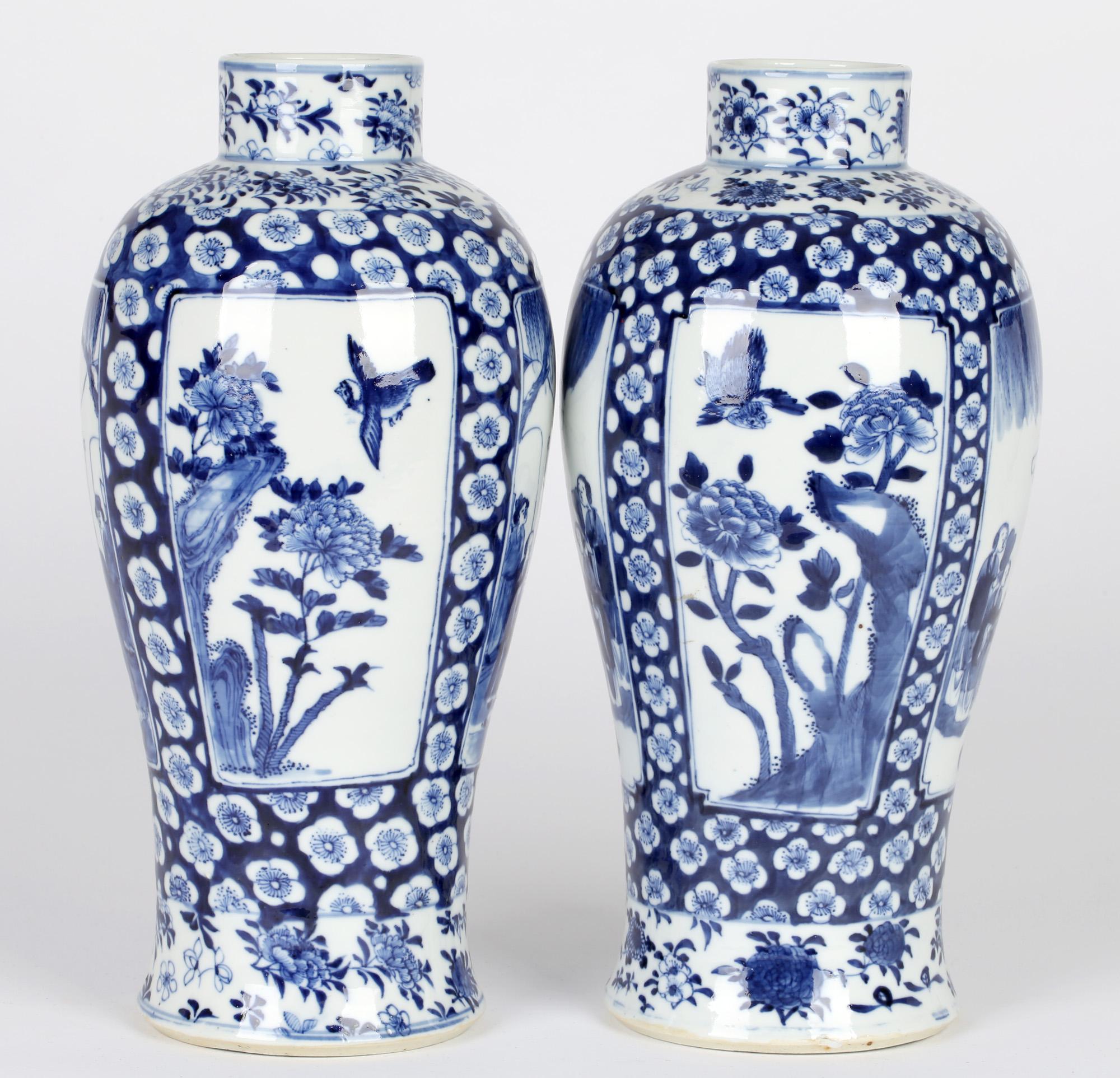 Chinese Qing Large Impressive Pair Porcelain Blue & White Vases Kangxi Mark 9
