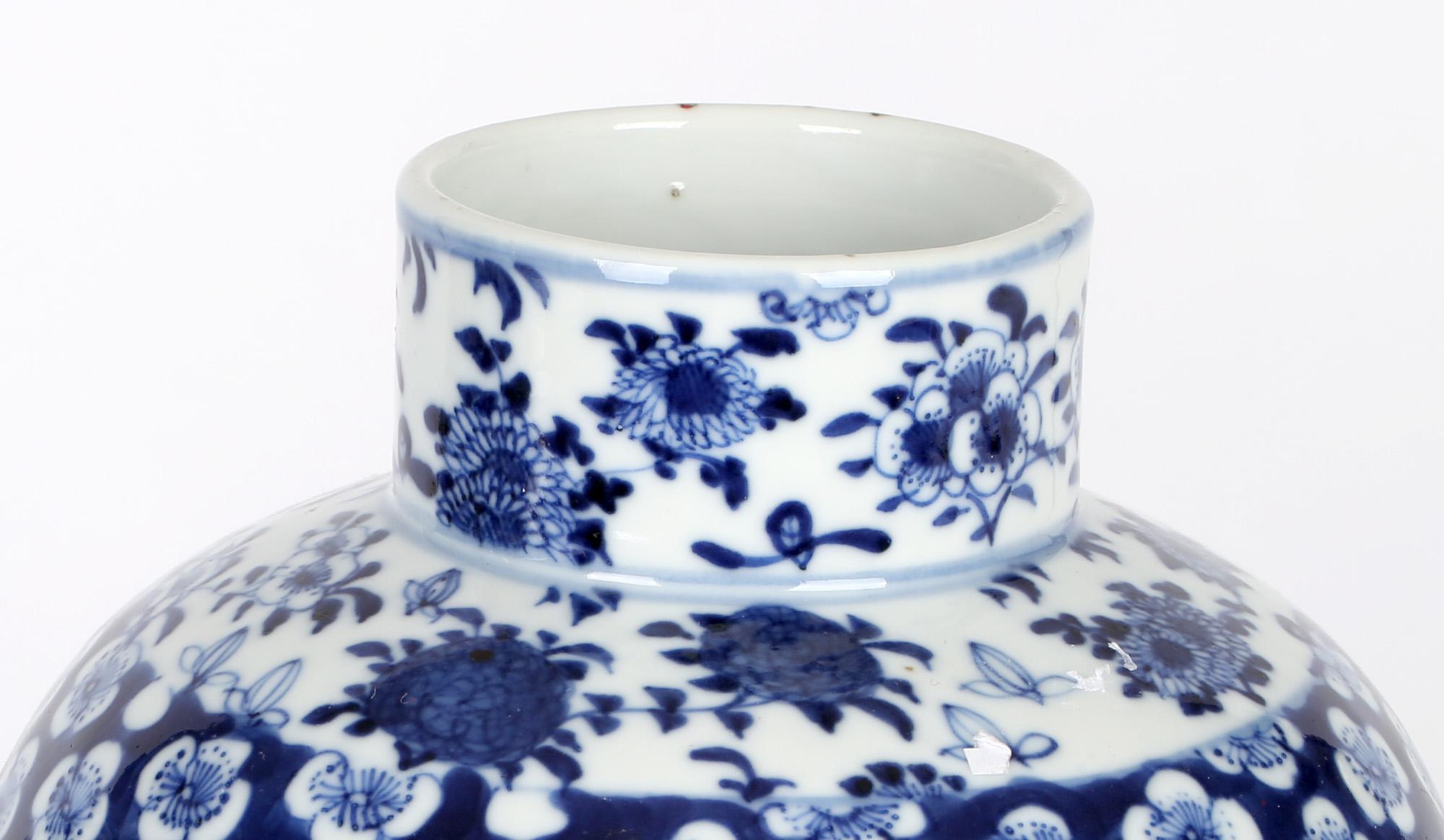 Chinese Qing Large Impressive Pair Porcelain Blue & White Vases Kangxi Mark 10
