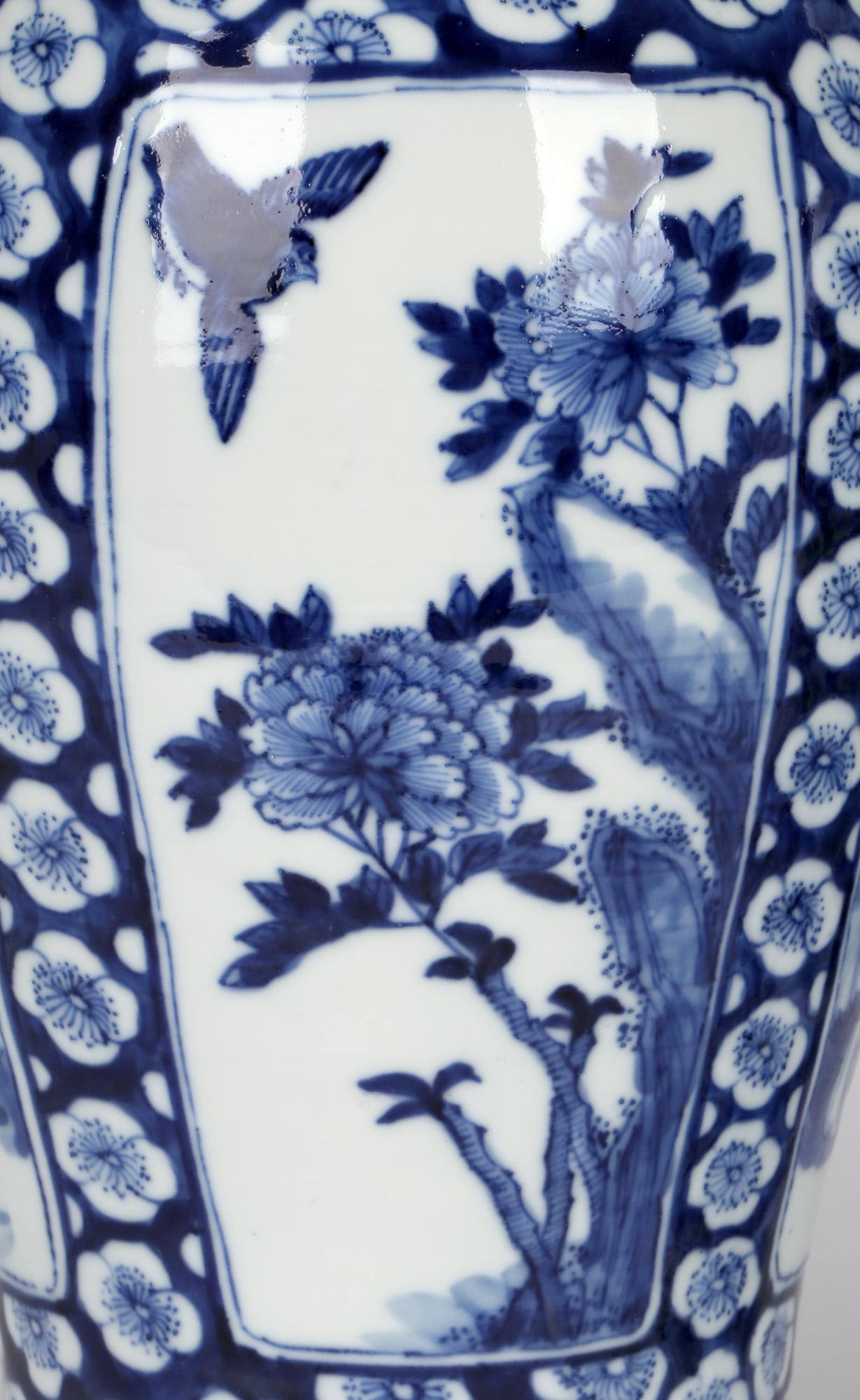 Glazed Chinese Qing Large Impressive Pair Porcelain Blue & White Vases Kangxi Mark