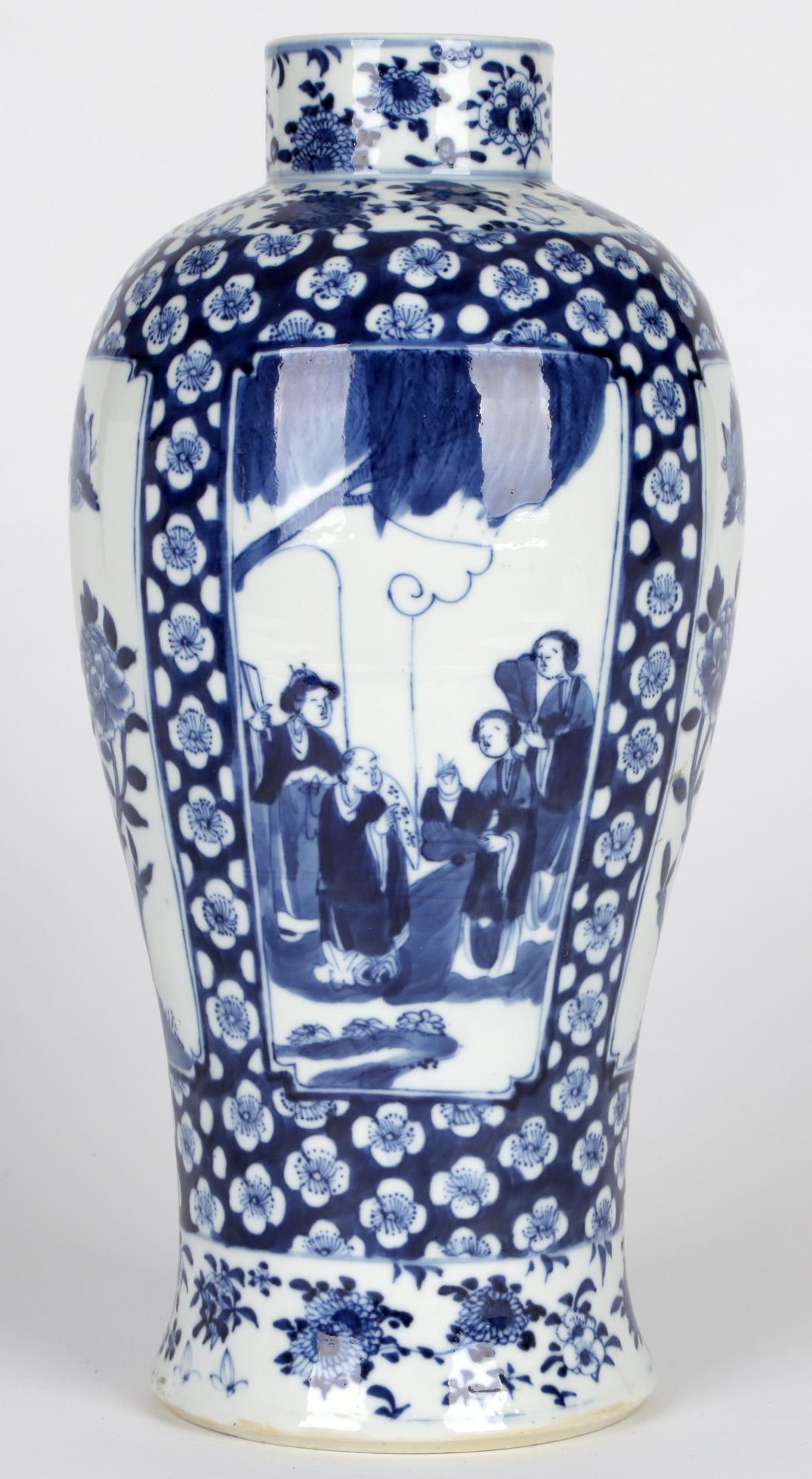 Chinese Qing Large Impressive Pair Porcelain Blue & White Vases Kangxi Mark 1