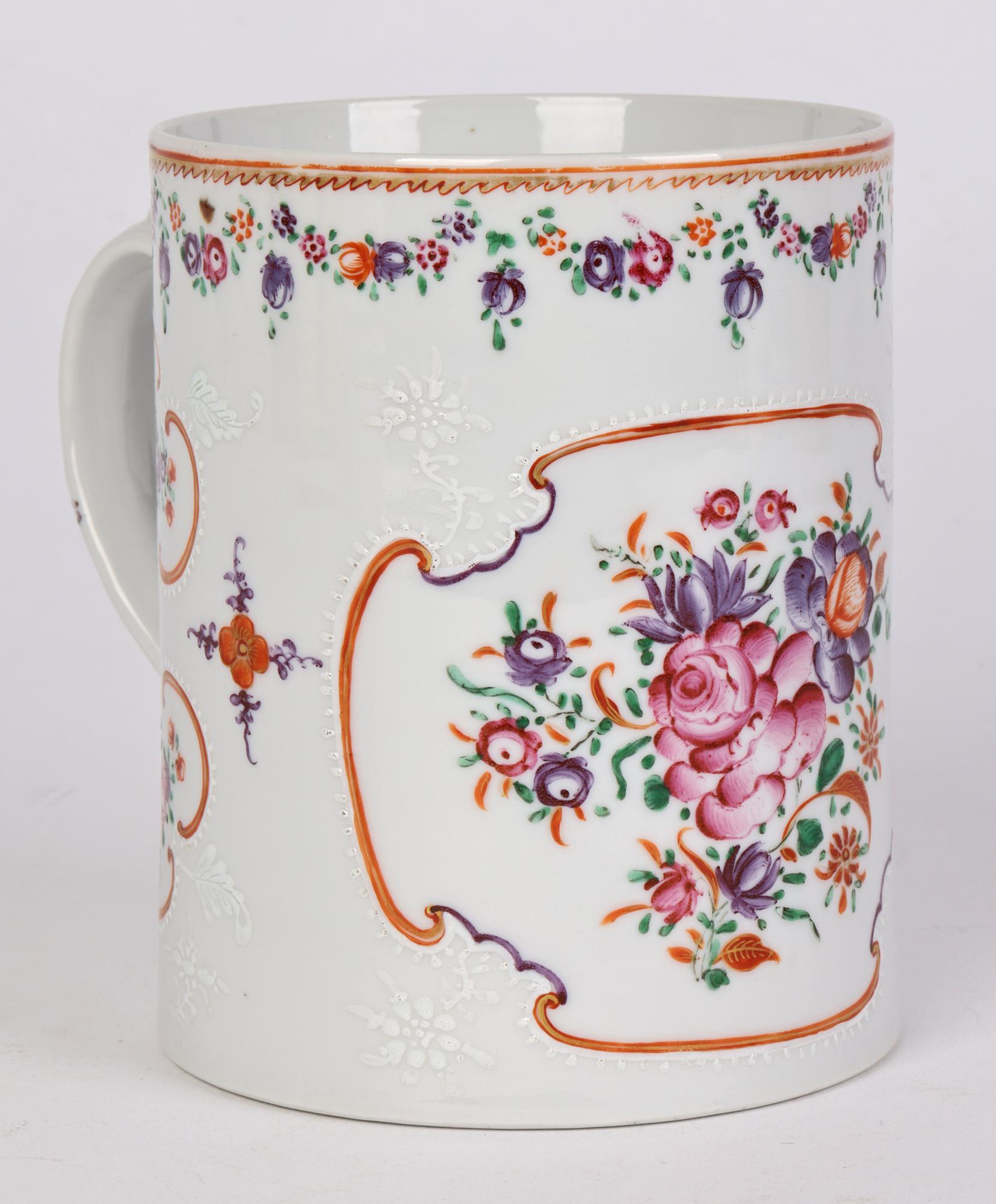 Chinese Qing Large Porcelain Floral Painted Cylindrical Mug For Sale 11