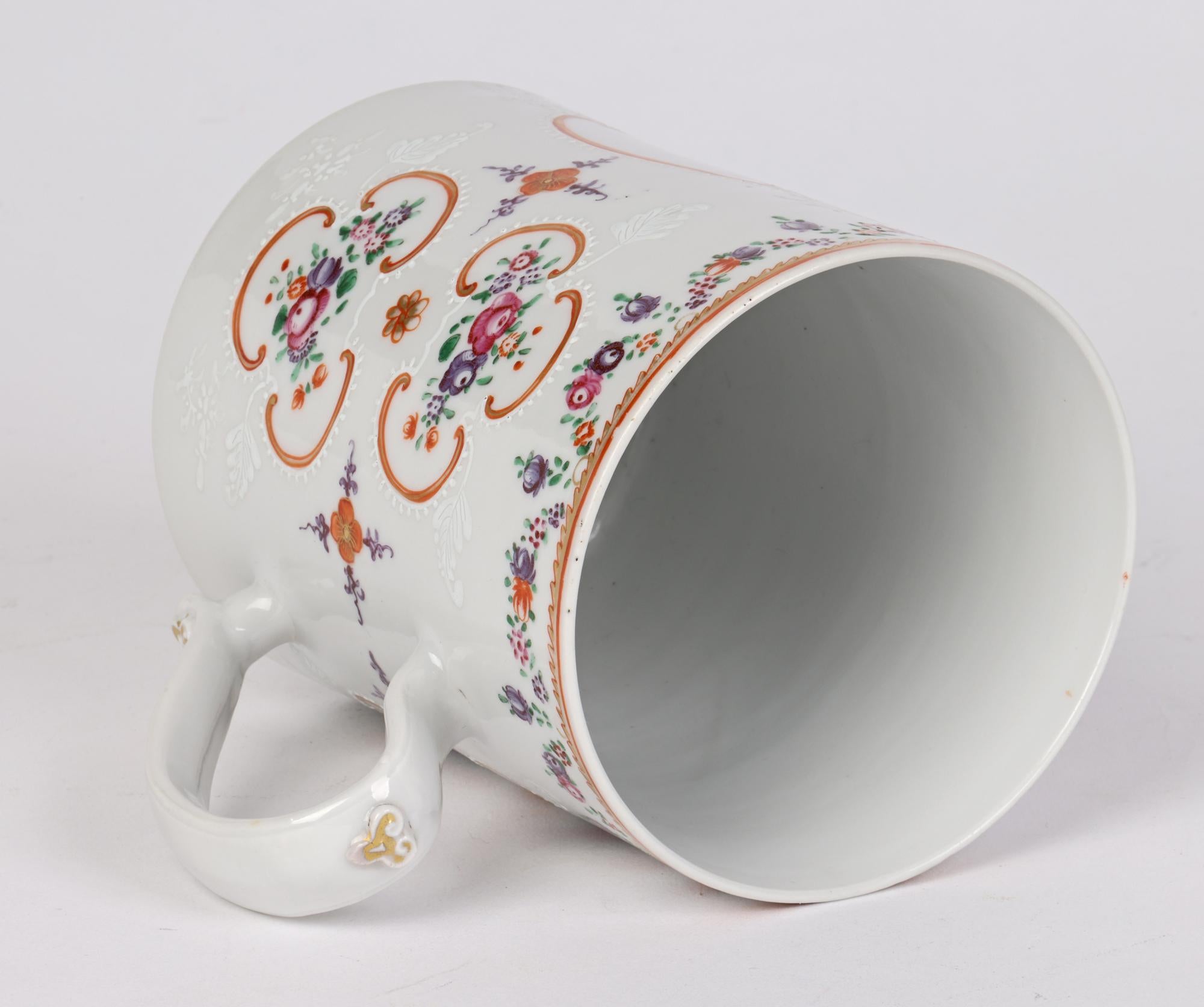 18th Century Chinese Qing Large Porcelain Floral Painted Cylindrical Mug For Sale
