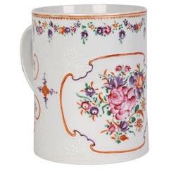 Chinese Qing Large Porcelain Floral Painted Cylindrical Mug