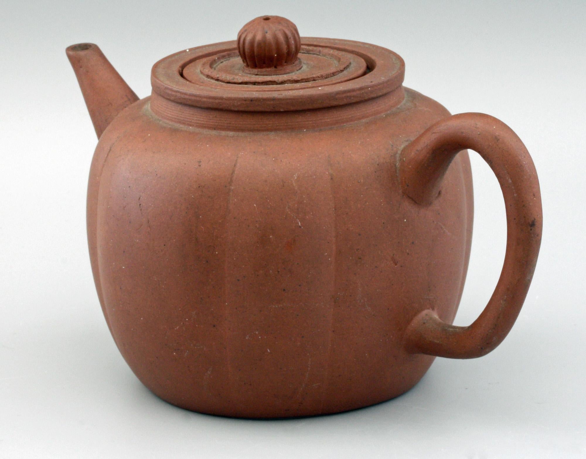 Chinese Qing Melon Shape Yixing Teapot with Strainer, 19th Century For Sale 5