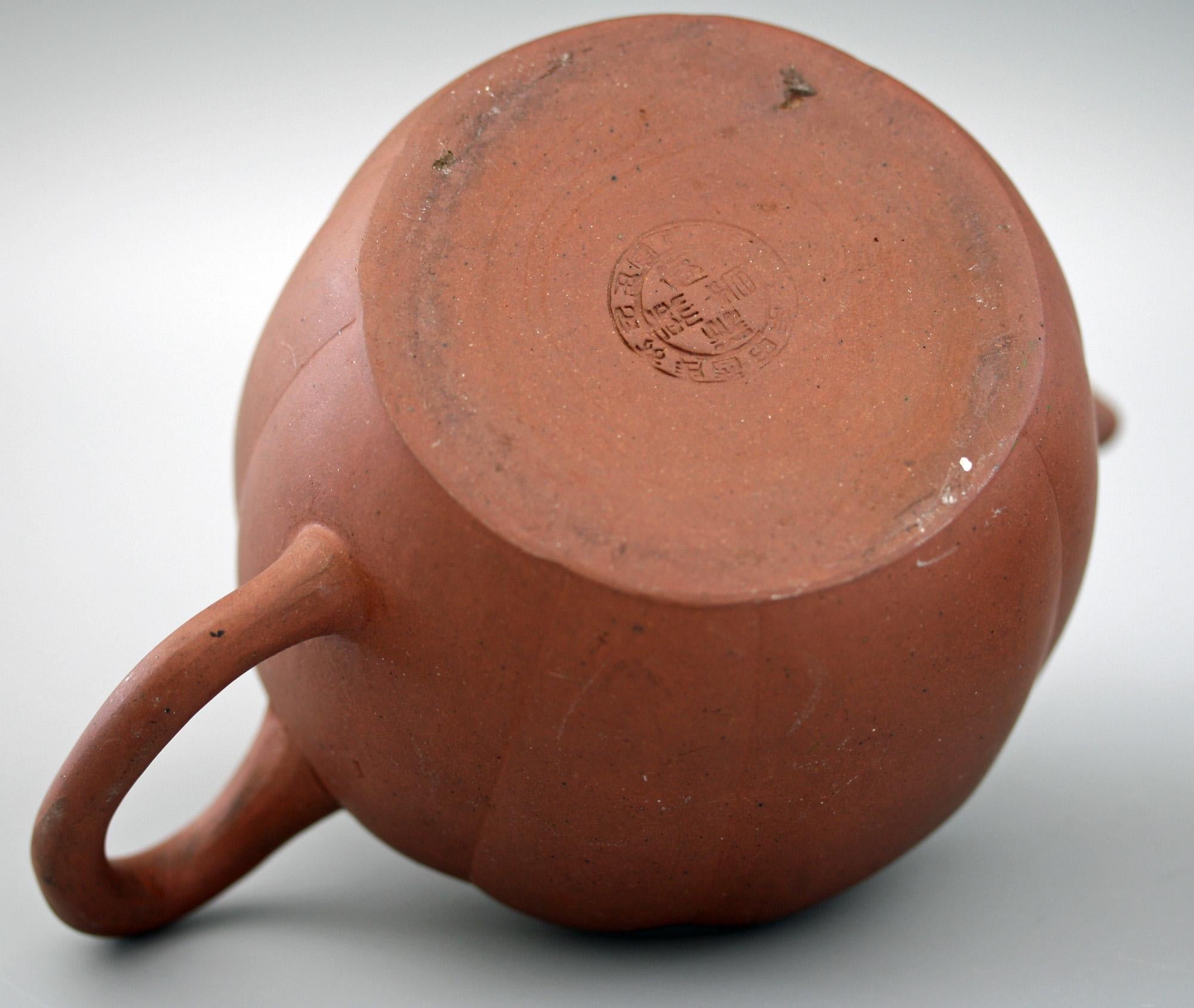 Pottery Chinese Qing Melon Shape Yixing Teapot with Strainer, 19th Century For Sale