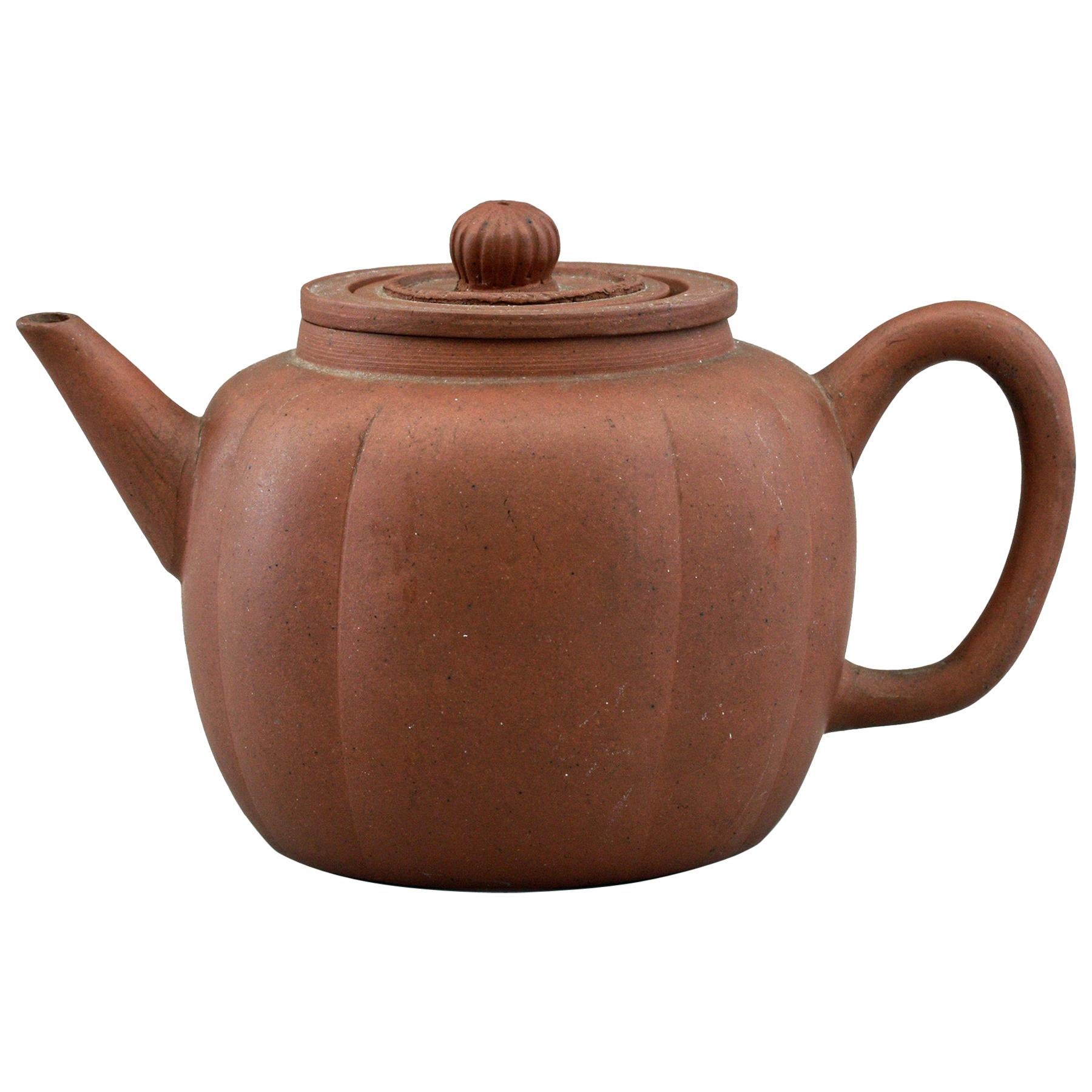 Chinese Qing Melon Shape Yixing Teapot with Strainer, 19th Century For Sale