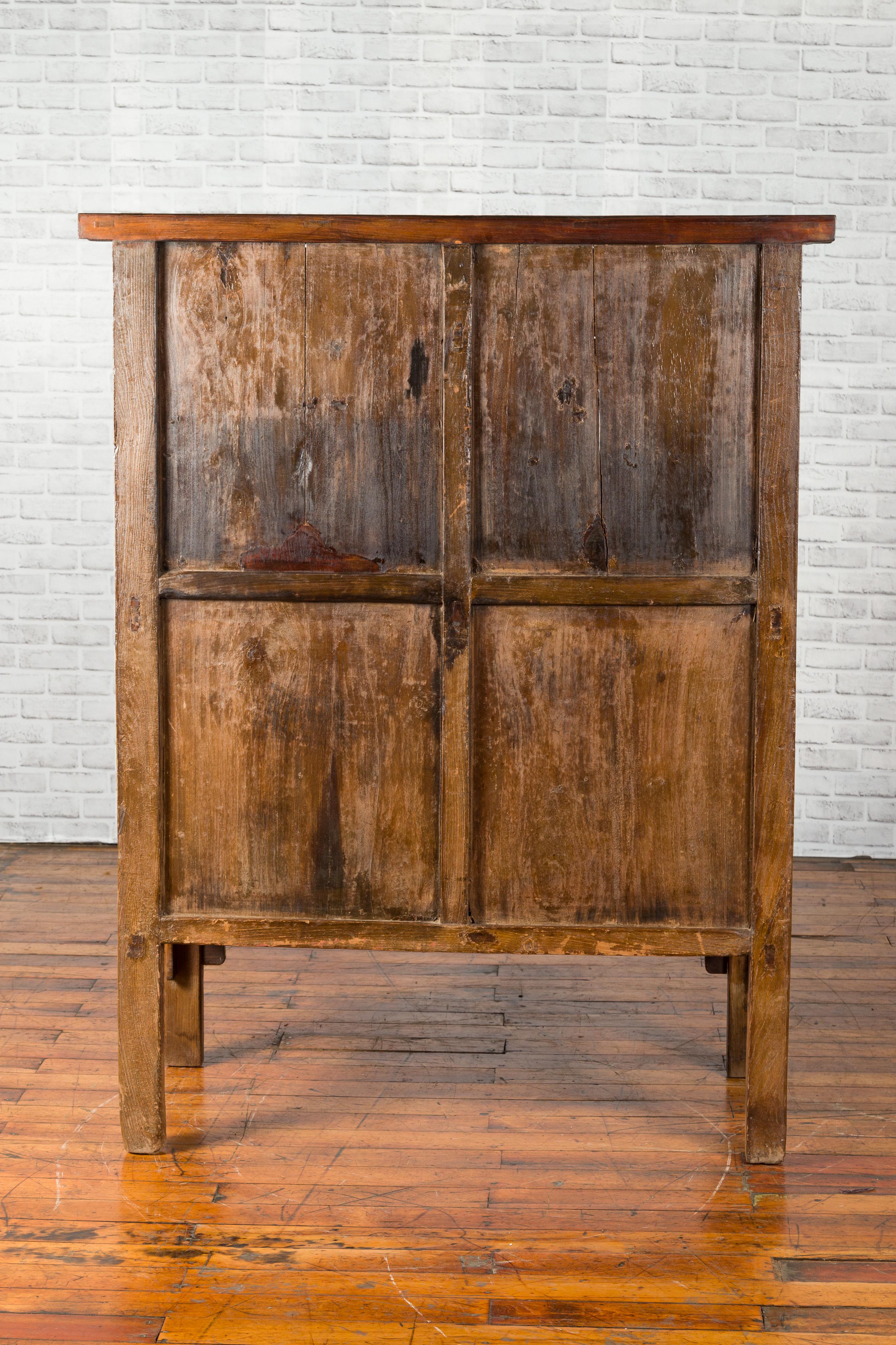 Chinese Qing Mid-19th Century Cabinet with Distressed Patina, Doors and Drawers 4