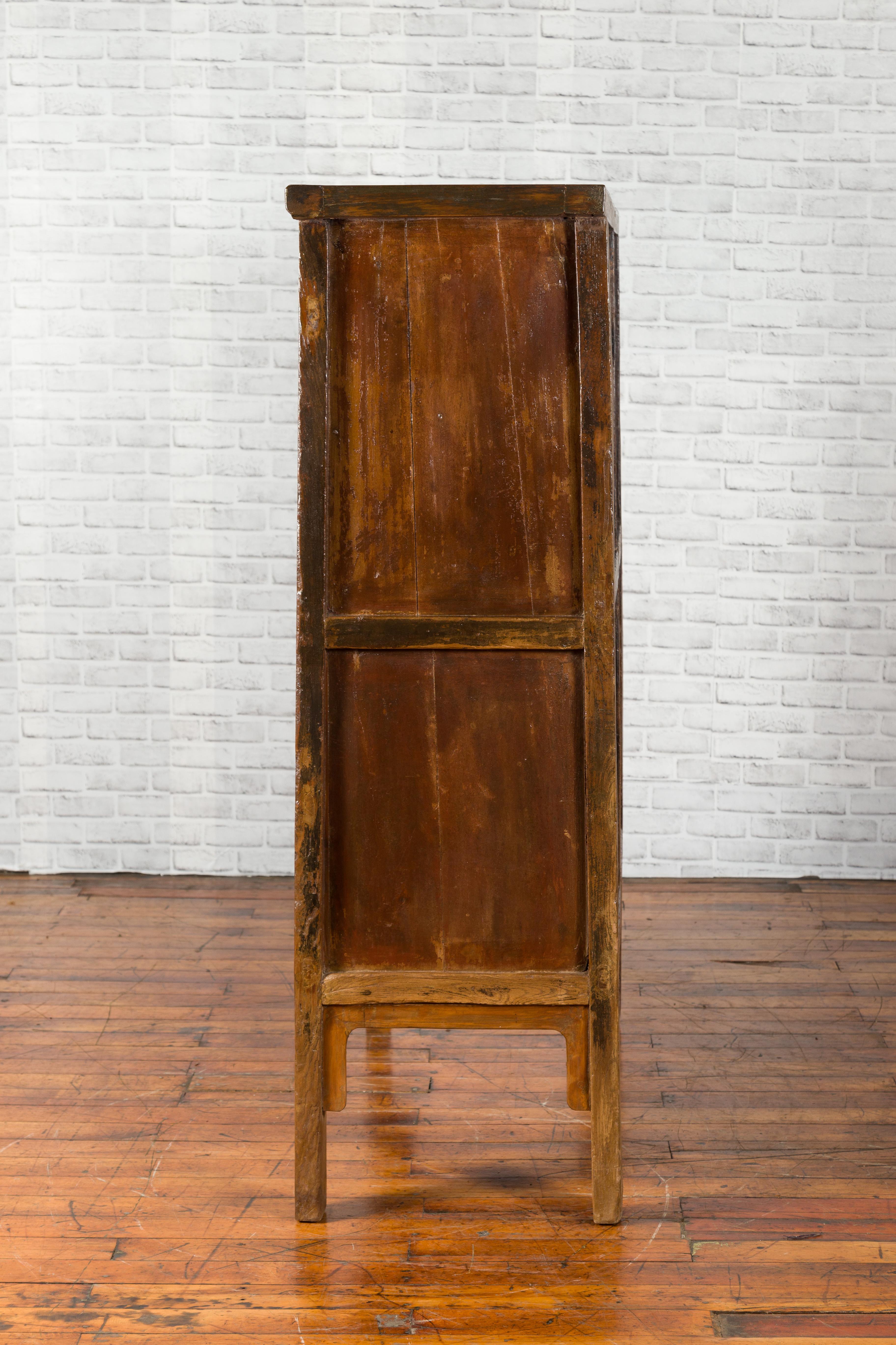 Chinese Qing Mid-19th Century Cabinet with Distressed Patina, Doors and Drawers 5