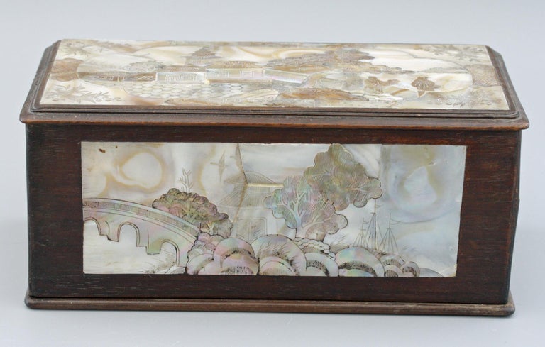 Chinese Qing Mother of Pearl Inset Wooden Glove Box  For Sale 7