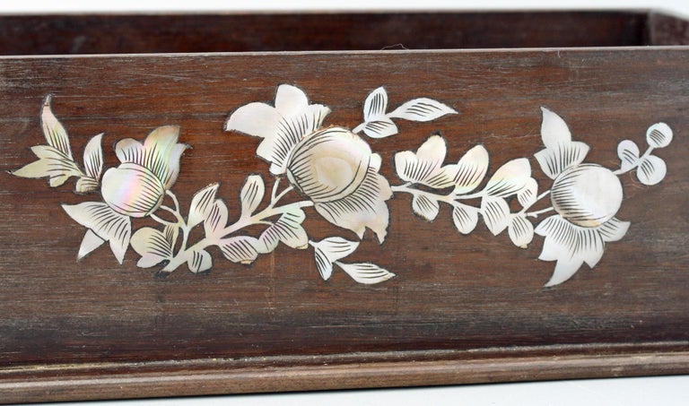 Inlay Chinese Qing Mother of Pearl Inset Wooden Glove Box  For Sale