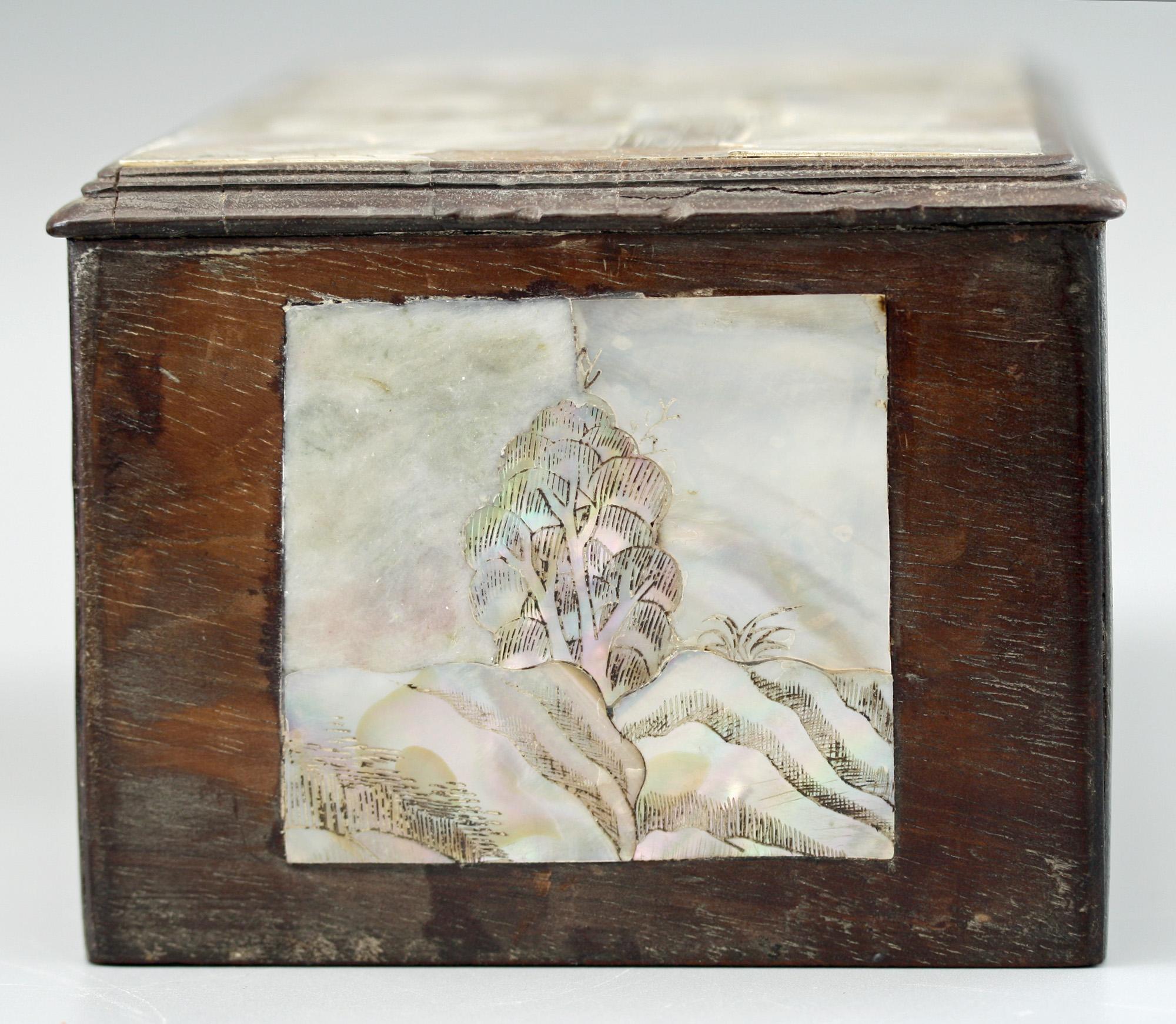 Inlay Chinese Qing Mother of Pearl Inset Wooden Glove Box