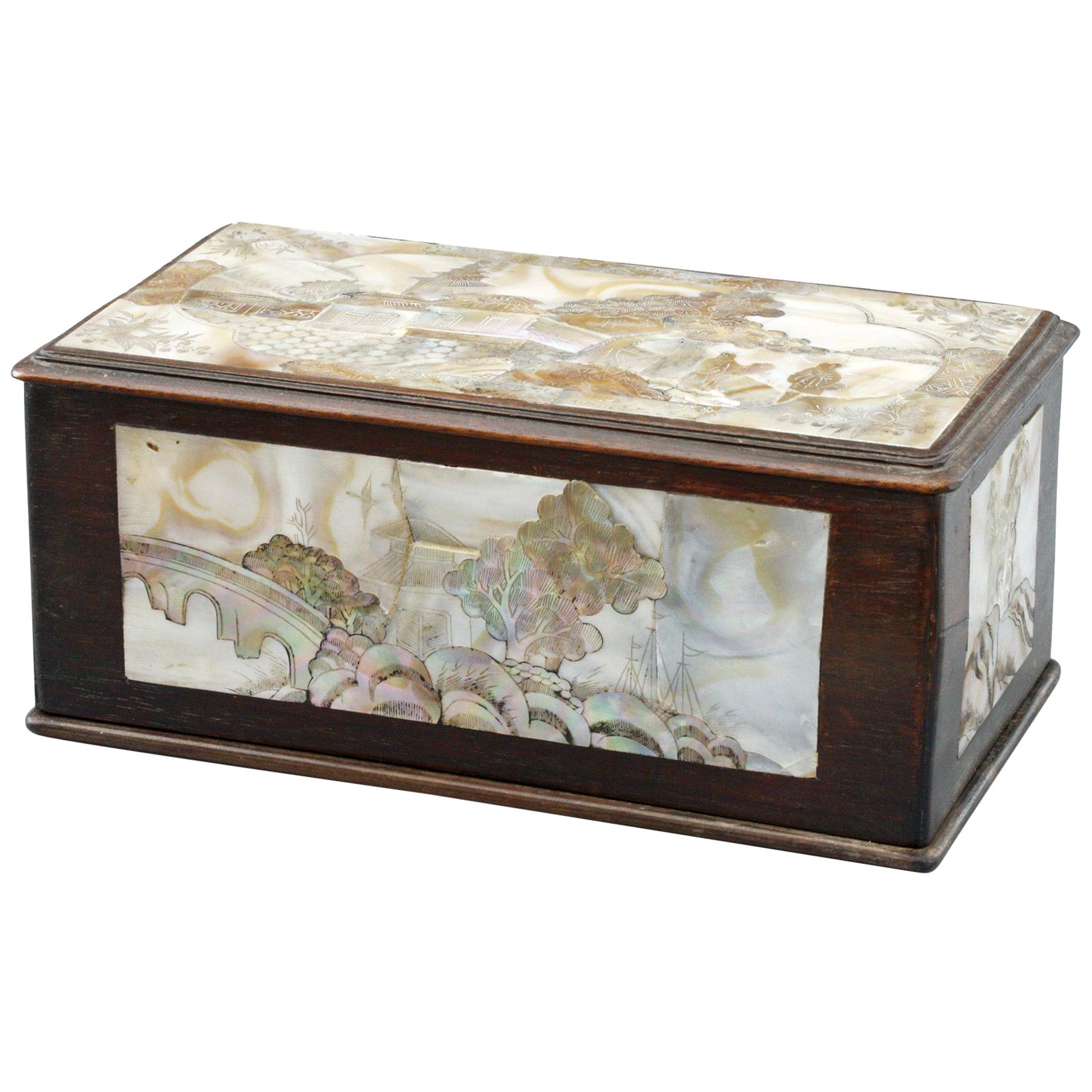 Chinese Qing Mother of Pearl Inset Wooden Glove Box 