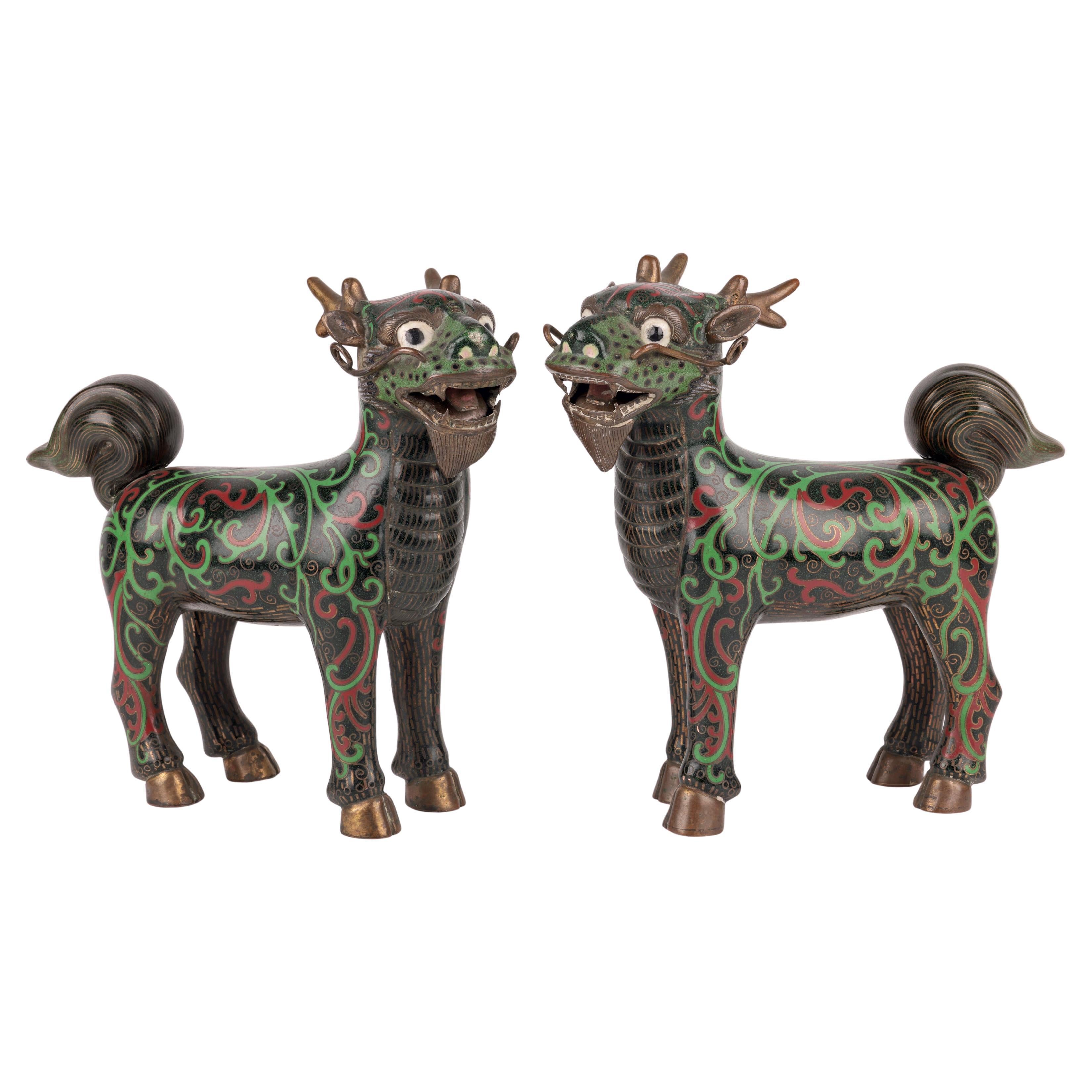 Chinese Qing Pair Cloisonne Kylin Dragon Figures