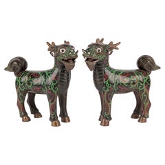 Chinese Qing Pair Cloisonne Kylin Dragon Figures