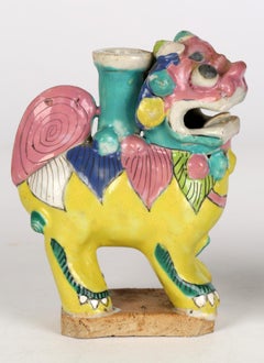Chinese Qing Pair Dog of Foo Hand Painted Incense Holders