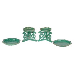 Chinese Qing Pair Green Glazed Altar Stands and Dishes