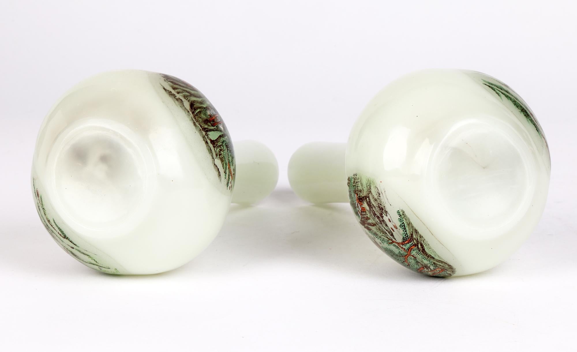 Chinese Qing Pair Hand Painted Peking Glass Onion Shape Vases For Sale 7