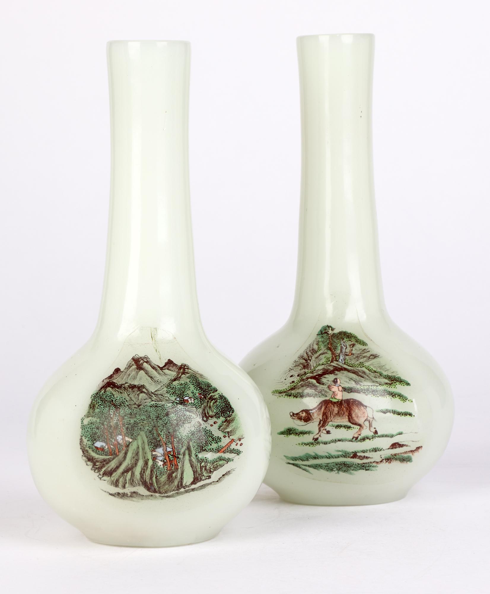 Chinese Qing Pair Hand Painted Peking Glass Onion Shape Vases For Sale 8