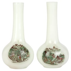 Antique Chinese Qing Pair Hand Painted Peking Glass Onion Shape Vases