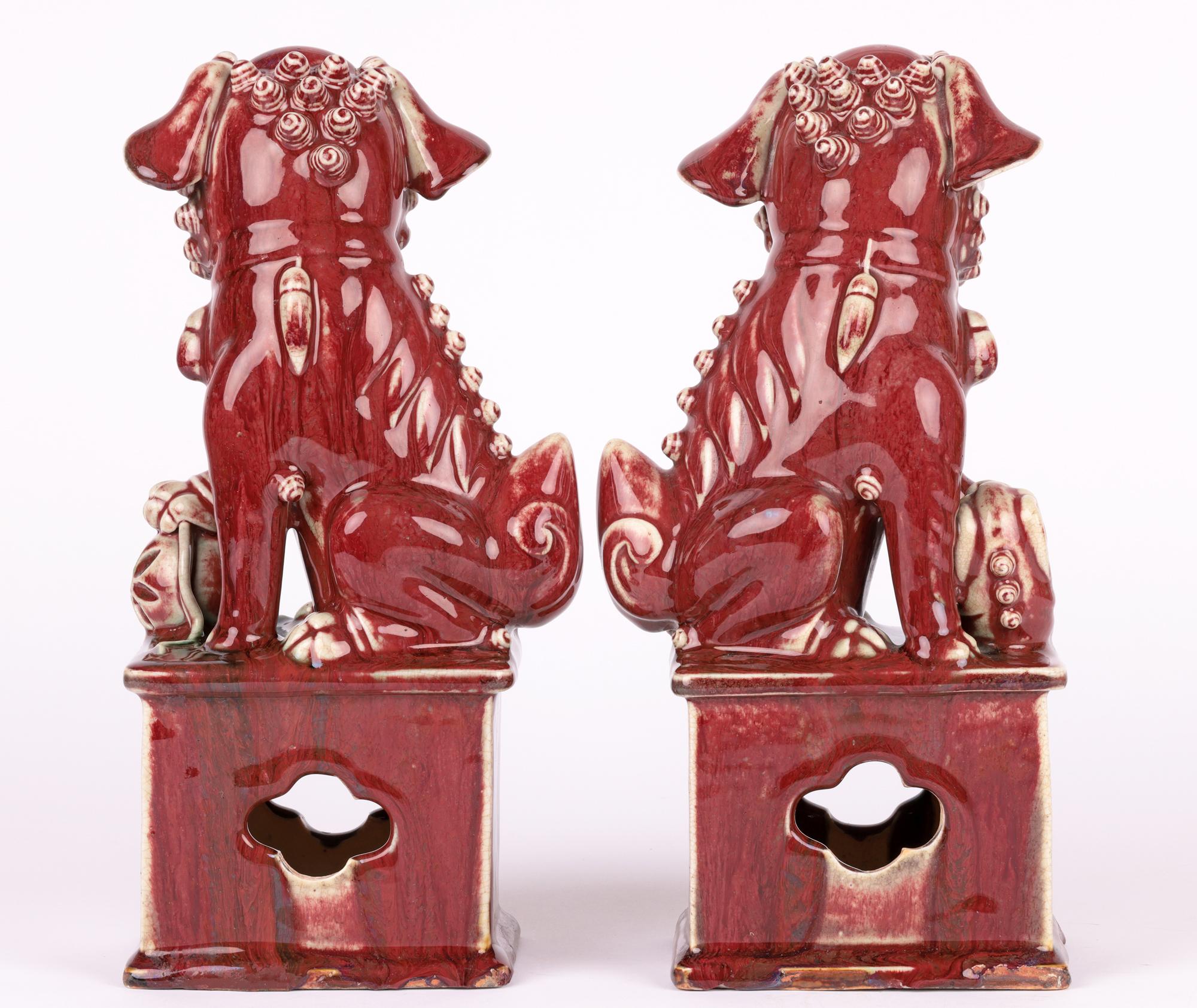 Chinese Qing Pair Jun-Ware Liver Red Glazed Foo Dogs For Sale 7