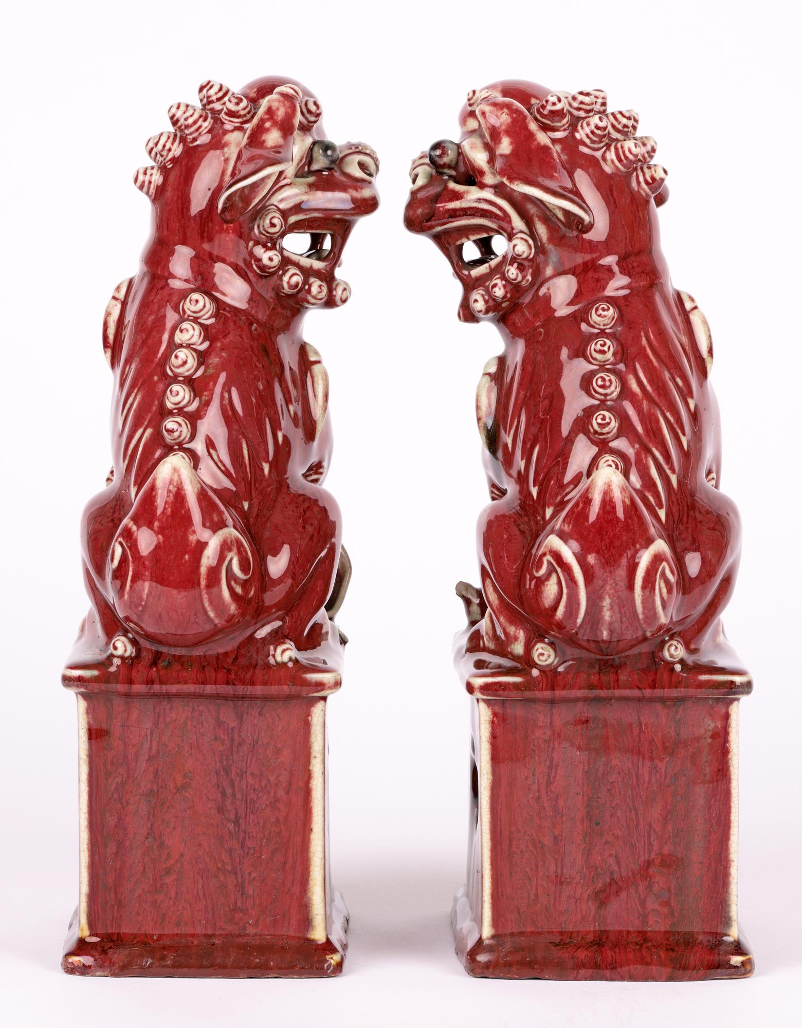Chinese Qing Pair Jun-Ware Liver Red Glazed Foo Dogs For Sale 9