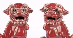 Chinese Qing Pair Jun-Ware Liver Red Glazed Foo Dogs